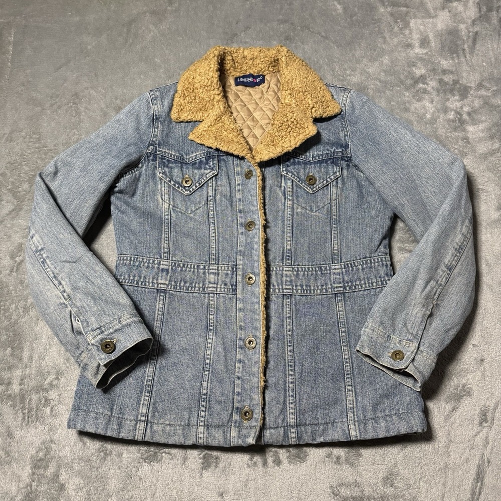 VTG Y2K Limited Too Womens Denim Faux Fur Collared Jacket Size S 18.5x23 Indie